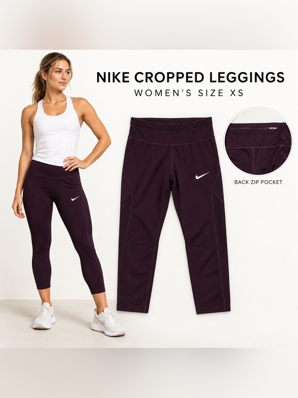 Nike Women’s XS Cropped Running Leggings Dark Plum Dri-FIT
